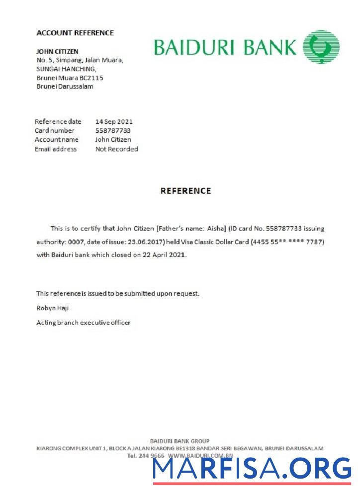 Realistic Brunei Baiduri bank closure reference example